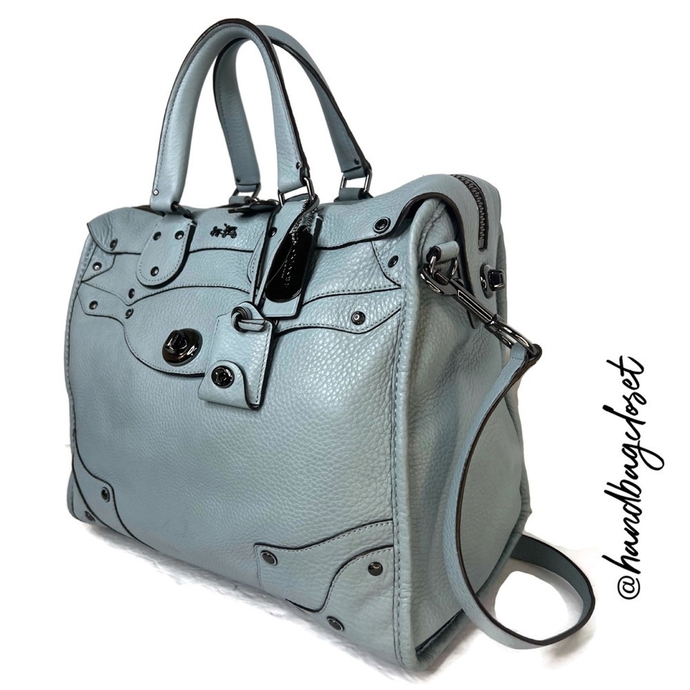 Coach Elevated Rhyder 33 Cornflower Blue Pebbled Suede Leather Shoulder Bag - Picture 3 of 16
